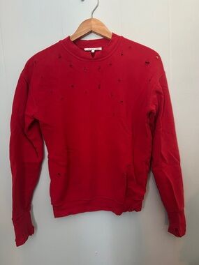 Helmut Lang Distressed Red Crewneck Sweatshirt